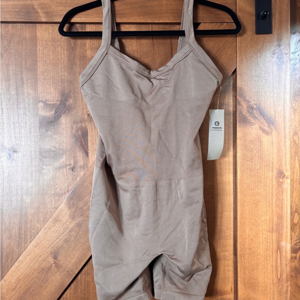 Mono B Tan Skinny Jumpsuit with V-Neckline